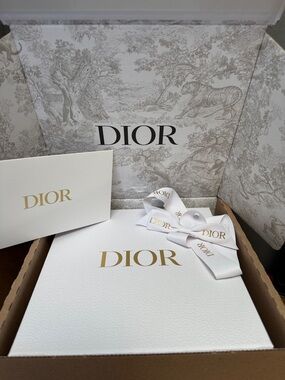 Dior White and Gold Gift Set with Branded Ribbon - Empty Box 9 x 9 x 4.5
